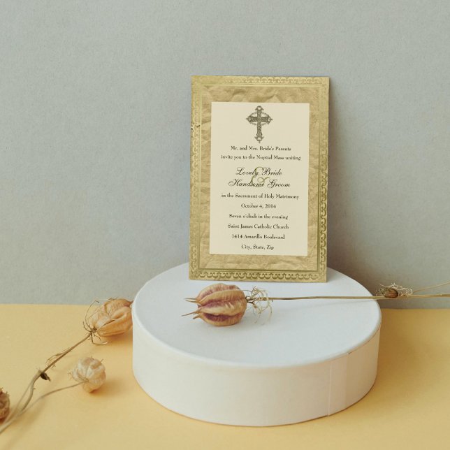 Vintage Catholic Cross Wedding Invitation (Creator Uploaded)