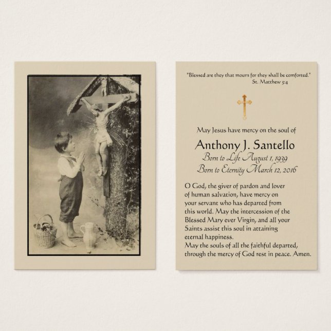 Vintage Catholic Funeral Prayer Holy Card (Front & Back)