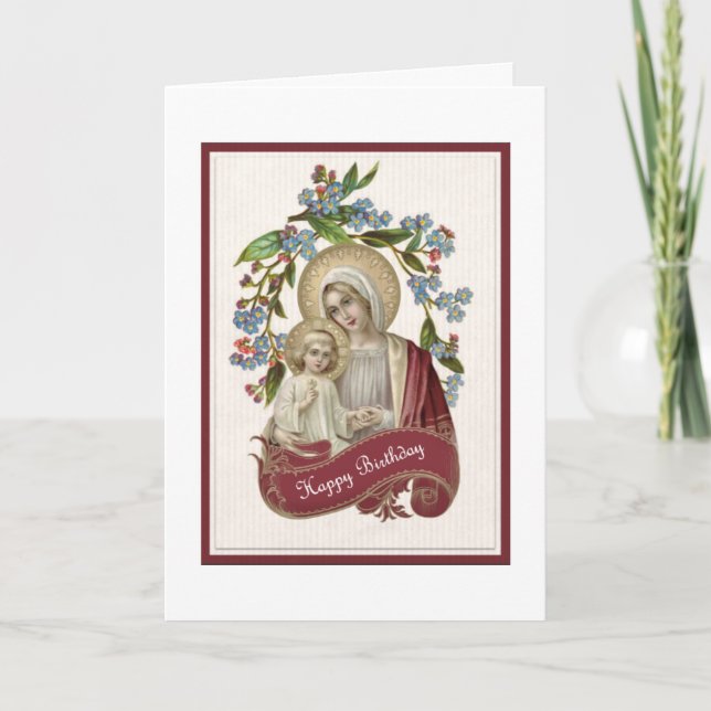Vintage Catholic Virgin Mary Jesus Birthday Card (Front)