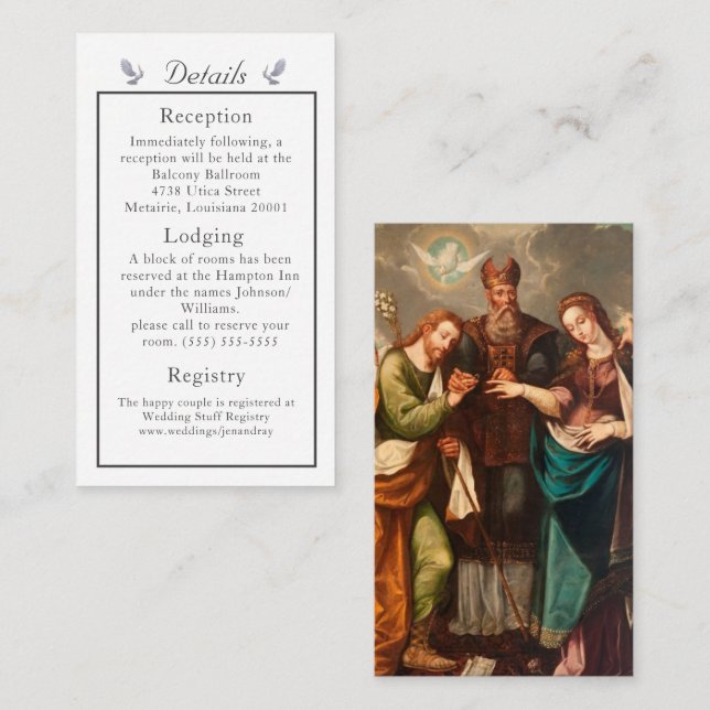 Vintage Catholic Wedding Details Card (Front/Back)