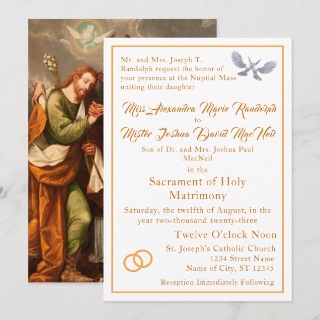 Vintage Catholic Wedding Invitation (Front/Back)