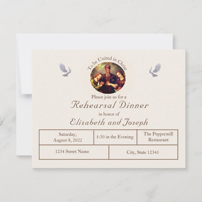Vintage Catholic Wedding Rehearsal Dinner Invite (Front)