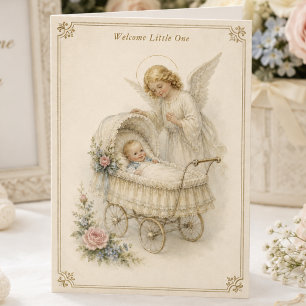 Vintage Catholic Welcome Little One Baby Blessing  Card