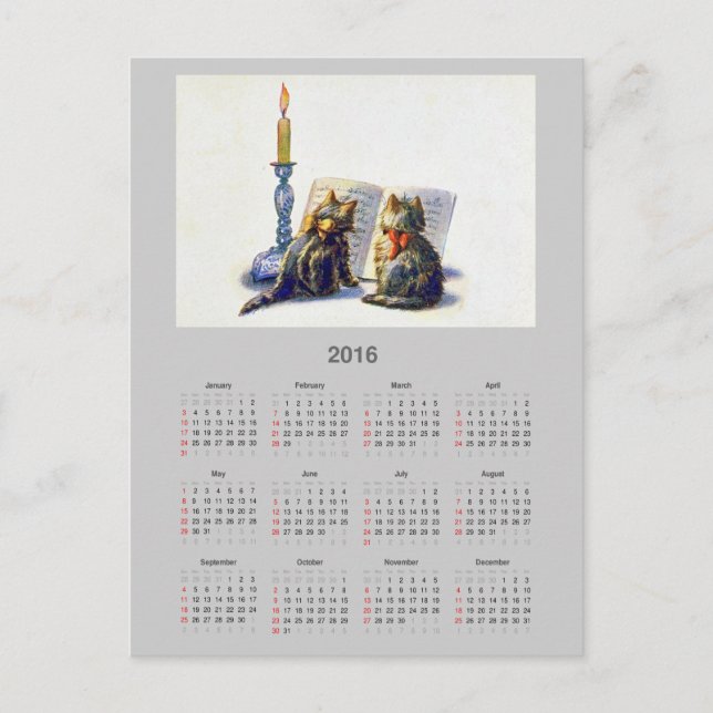 Vintage Cats 2016 Calendar Postcard (Front)