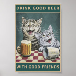 Vintage cats and beer poster
