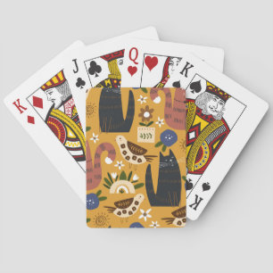 Vintage Cats and Birds, Hand Drawn. Playing Cards