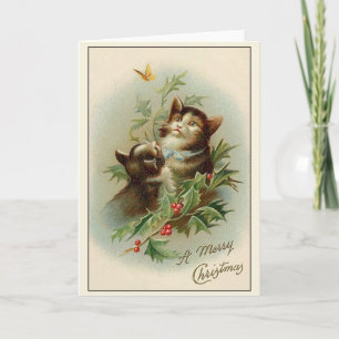 Vintage Cats and Butterfly Christmas Greeting Card