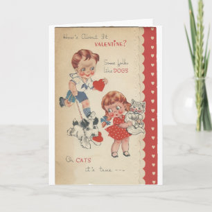 Vintage Cats And Dogs Valentine Holiday Card