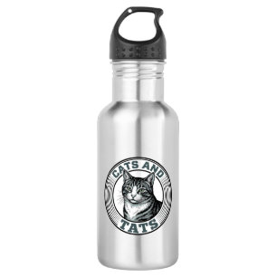 Vintage Cats And Tats Engraving Cat Design_1 532 Ml Water Bottle