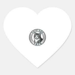 Vintage Cats And Tats Engraving Cat Design_1 Heart Sticker