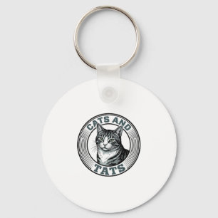 Vintage Cats And Tats Engraving Cat Design_1 Key Ring