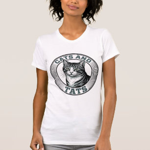 Vintage Cats And Tats Engraving Cat Design_1 T-Shirt