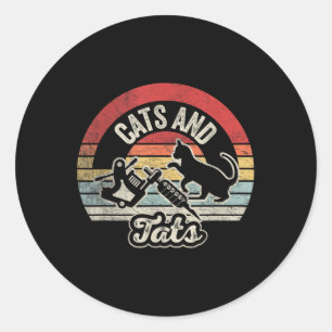 Vintage Cats And Tats Shirt Cat Tattoo Lover Cats  Classic Round Sticker