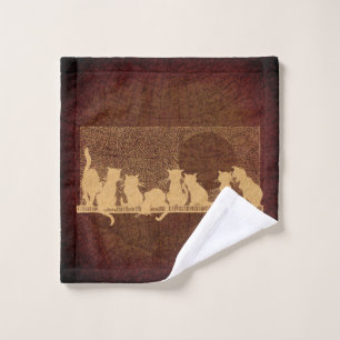 Vintage Cats Art Rustic Brown Aged Map Style Wash Cloth