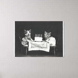 Vintage Cats at a Birthday Party Canvas Print