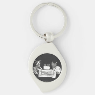 Vintage Cats at a Birthday Party Key Ring