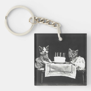 Vintage Cats at a Birthday Party Key Ring