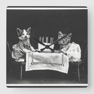 Vintage Cats at a Birthday Party Square Wall Clock