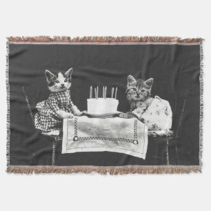 Vintage Cats at a Birthday Party Throw Blanket