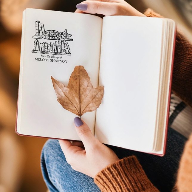 Vintage Cats Bookshelf Bookplate Rubber Stamp (Creator Uploaded)