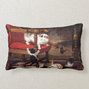Vintage Cats by the fireplace Lumbar Cushion