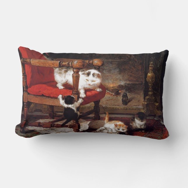 Vintage Cats by the fireplace Lumbar Cushion (Front)