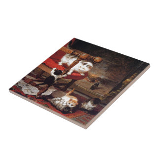 Vintage Cats by the fireplace Tile