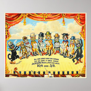 Vintage Cats by Wain Ad for Jackson's Boots & Hats Poster