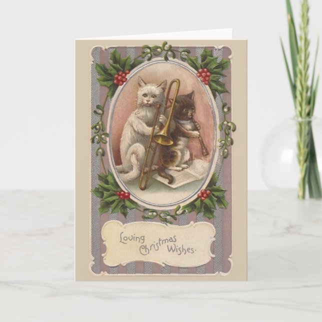 Vintage Cats Christmas Greeting Card (Front)