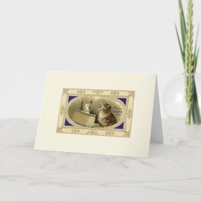 Vintage Cats Christmas Greeting Card (Front)