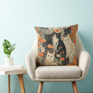 Vintage Cats & Floral Pillow