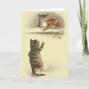 Vintage Cats in Snow Note Card
