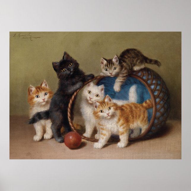 Vintage Cats Kittens Sophie Sperlich The Red Ball Poster (Front)