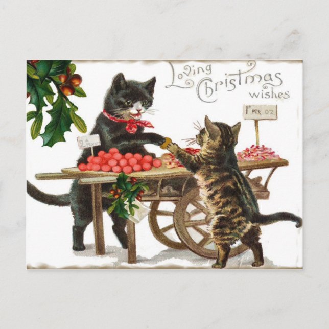 Vintage Cat's Loving Christmas Wishes Post Card (Front)