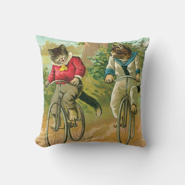 Vintage Cats on Bicycle Cushion (Front)