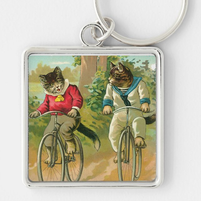 Vintage Cats on Bicycle Key Ring (Front)
