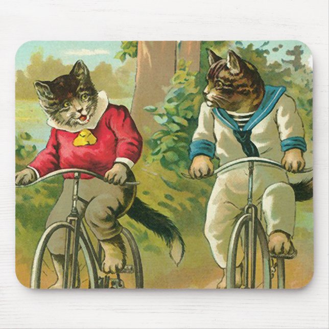 Vintage Cats on Bicycle Mouse Mat (Front)