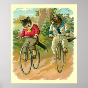 Vintage Cats on Bicycle Poster