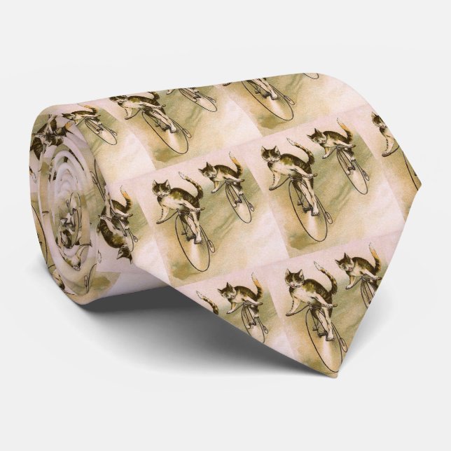 Vintage Cats on Bikes Tie (Rolled)