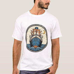 Vintage Cats on Ocean Liner Ship Art Shirt Design_