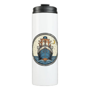 Vintage Cats on Ocean Liner Ship Art Shirt Design_ Thermal Tumbler