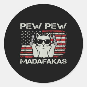 Vintage Cats Pew Pew Madafakas Usa Funny Cat Lover Classic Round Sticker