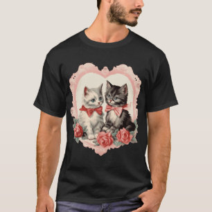 Vintage Cats Retro Cute Cat Floral Art Pattern Pin T-Shirt