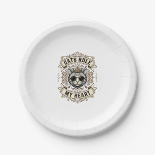 Vintage Cats Rule My Heart Crowned Cat Design_1 Paper Plate