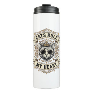 Vintage Cats Rule My Heart Crowned Cat Design_1 Thermal Tumbler