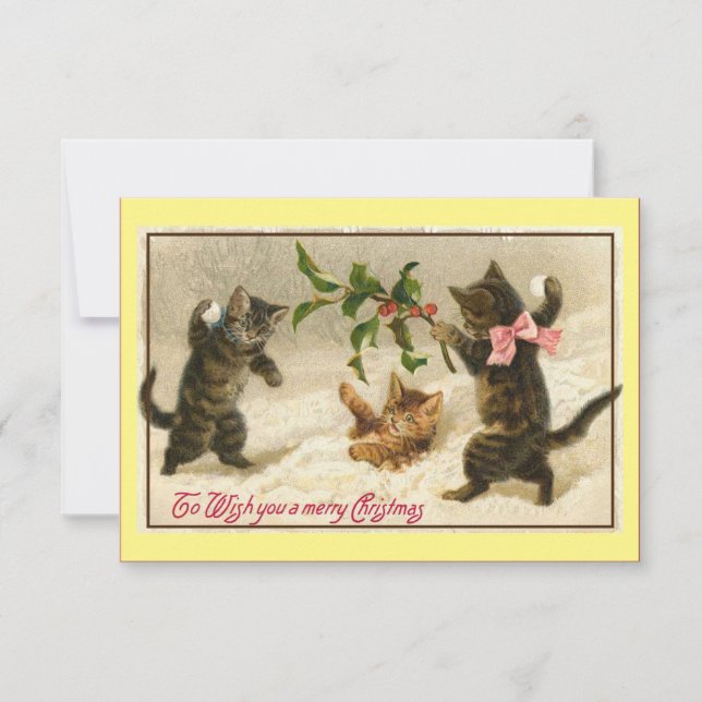 Vintage Cats Snowball fight Christmas Card (Front)