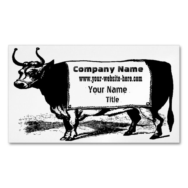 Vintage Cattle Rancher Beef Cow Magnetic Business Card (Front)