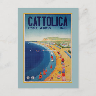 Vintage Cattolica beach Italian travel advertising Postcard