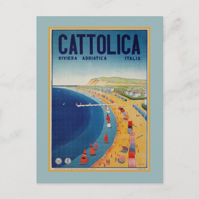Vintage Cattolica beach Italian travel advertising Postcard (Front)
