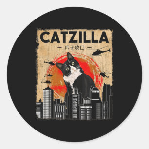 Vintage Catzilla - Funny Tuxedo Cat And Kitten Classic Round Sticker
